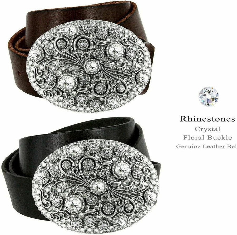 Belts.com Timeless Tranquility Rhinestone Crystal Floral Buckle Genuine Leather Belt 1-1/2"(38Mm) Wide | Belts