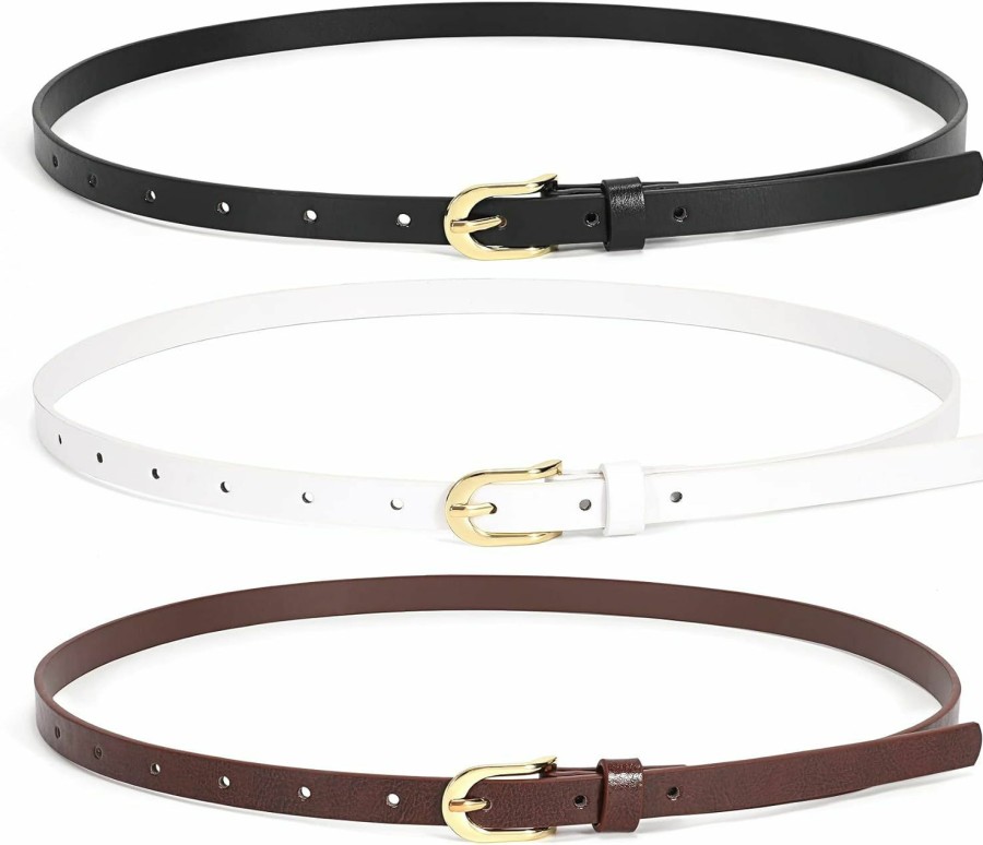 JASGOOD Jasgood 3 Pack Skinny Leather Chic Belt For Women, Pu Leather Thin Belt With Metal Gold Buckle For Jeans Pants Dress | Belts