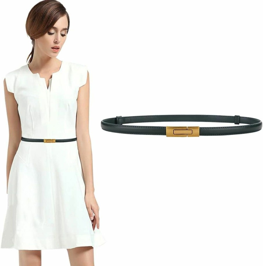 ALAIX Alaix Women'S Leather Skinny Belt For Dress Adjustable Thin Waist Belt Dress Belt With Vintage Gold Buckle | Belts