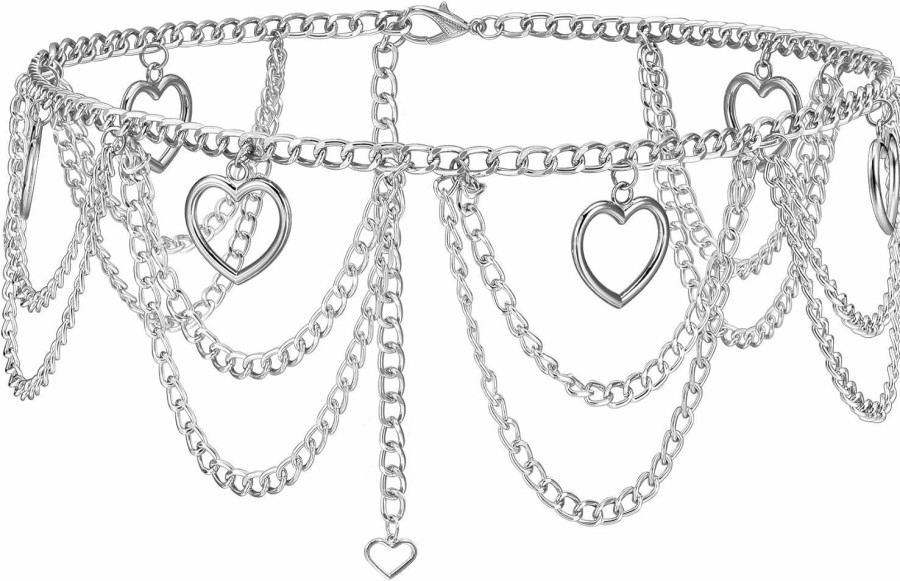 Ayliss Ayliss Women Metal Chain Waist Belt Multilayer Chain Dress Belts Metal Belly Heart Shape Fashion Chain Belt Dance Gift | Belts