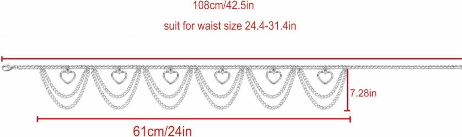 Ayliss Ayliss Women Metal Chain Waist Belt Multilayer Chain Dress Belts Metal Belly Heart Shape Fashion Chain Belt Dance Gift | Belts