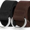 LEACOOLKEY Leacoolkey Men Women Double D Ring Canvas Belt With Sliver Buckle Casual Web Fabric Belts Military Belt For Men | Belts