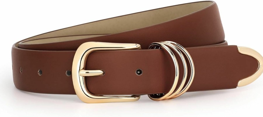 JASGOOD Jasgood Women Leather Belt With Gold Buckle Ladies Faux Leather Belt For Jeans Pants | Belts