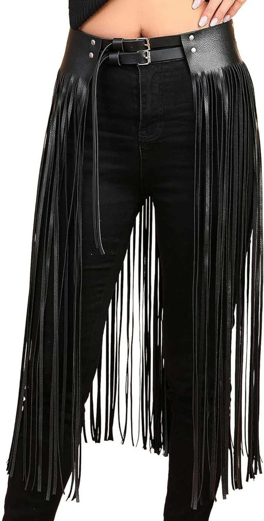 Ayliss Ayliss Women Tassel Fringe Skirt Belt Punk Waist Dress Belt Vintage Pu Leather Waistband Rocker Dance Performance Costume | Belts