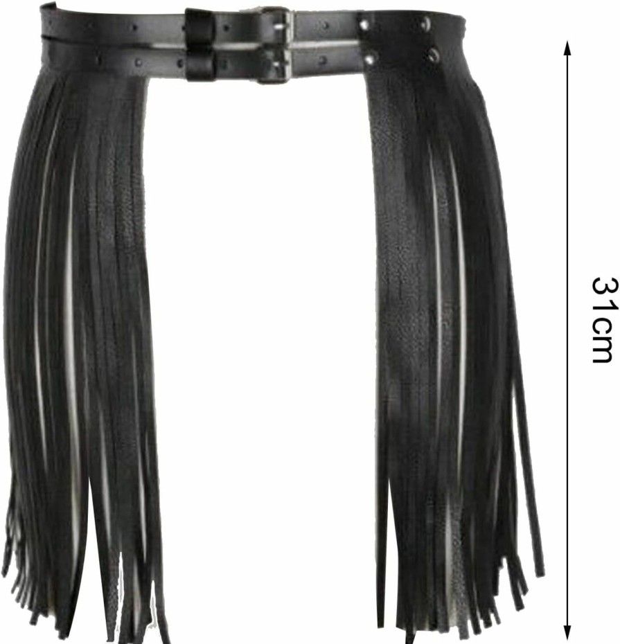 Degpum Women Leather Tassel Waist Belt,Women Punk Waist Belt Tassel Fringe Skirt Belt,Wide Tassel Waist Belt For Women,Fringe Dress Belt,Vintage Pu Leather Waistband Belt Rocker Dance Performance Costume | Belts