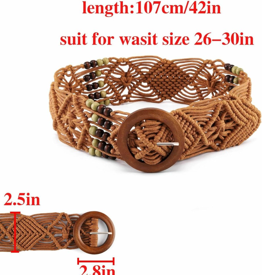 Ayliss Ayliss Women Woven Waist Belt Cotton Crochet Summer Beach Handwoven Rope Braided Skinny Dress Belt Fashion Bohemian Beads | Belts