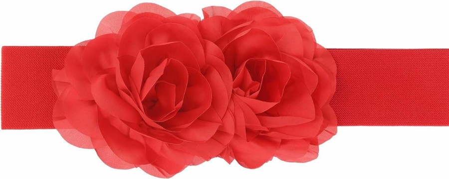 Elerevyo Elerevyo Women'S Big Double-Flower Stretchy Belt, Elastic Wide Chunky Waistband Belts For Dress | Belts