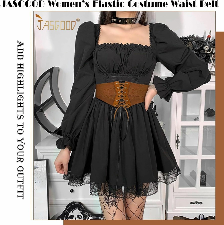 JASGOOD Jasgood Women Corset Belt Elastic Costume Cinch Waist Belt Wide Wrap Retro High Waist Tied Up Belt Halloween Costume | Belts