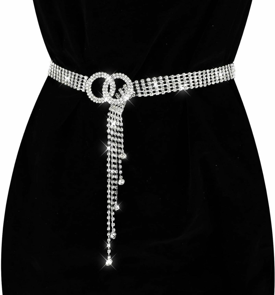 TIESOME Tiesome Crystal Waist Belt For Women, Adjustable Rhinestone Waist Chain Belt Sparkle O-Ring Waistband Belt For Jeans Dresses | Belts