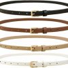 HOTWILL 4 Pack Women Skinny Belts For Jeans Dress Thin Waist Belt For Ladies With Gold Buckle 0.5" Width | Belts