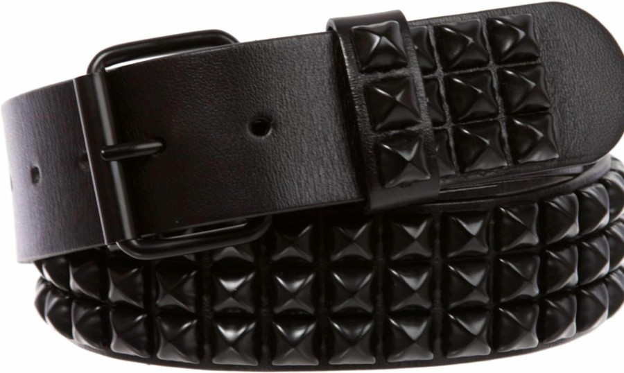 beltiscool Three Row Of Punk Rock Star Metal Black Studded Leather Belt | Belts