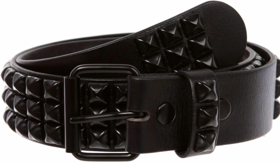 beltiscool Three Row Of Punk Rock Star Metal Black Studded Leather Belt | Belts