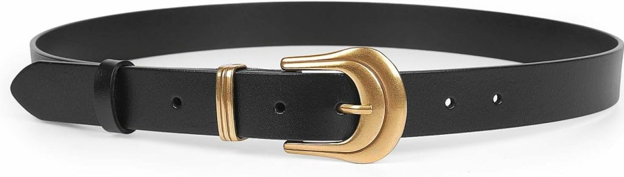 Gesranxs Women'S Belt Black Belt With Gold Buckle Western Belts For Women Black Leather Belt Retro Waist Belts | Belts