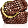 ANNULOYA Annuloya 2 Inch Wide Leather Braided Belts For Women 100% Hand Made Soft Woven Waistbands With Round Golden Pin Buckle | Belts