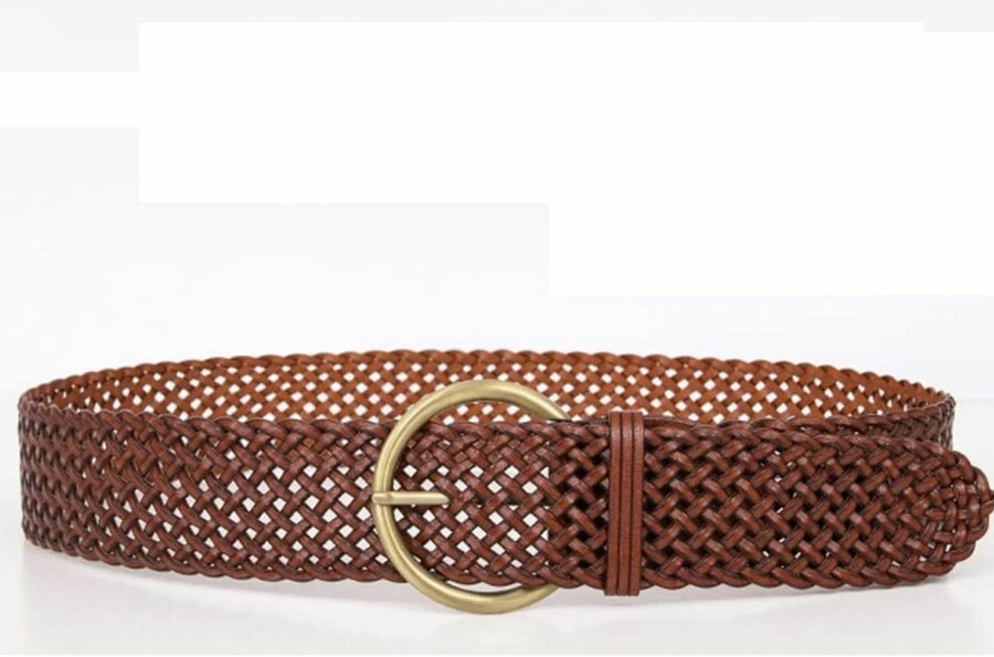 ANNULOYA Annuloya 2 Inch Wide Leather Braided Belts For Women 100% Hand Made Soft Woven Waistbands With Round Golden Pin Buckle | Belts