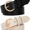 Balteus 2 Pack Women Black Leather Belt Fashion Waist Belt With Gold Buckle Ladies Dress Belt For Jeans Pant | Belts