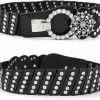 Vivilly Vivilly Women'S Rhinestone Belt Black Crystal Stretchy Retro Wide Waist Cinch Belt For Dress | Belts