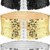 KALIONE Kalione 3Pcs Women'S Elastic Sequin Belts Wide Waist Belts For Women Glitter Dress Belts Waistband Cinch Belts Cheerleader Stretch Waistbelts For Women Girls 70S 80S Costume Party, Gold Black Silver | Belts