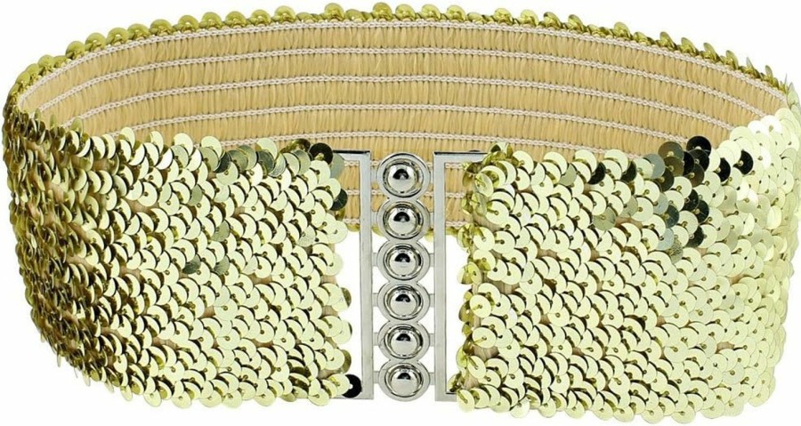 Allegra K Allegra K Woman Sequin Detail 7Cm Wide Textured Strentchy Waist Cinch Belt Waistbelt | Belts