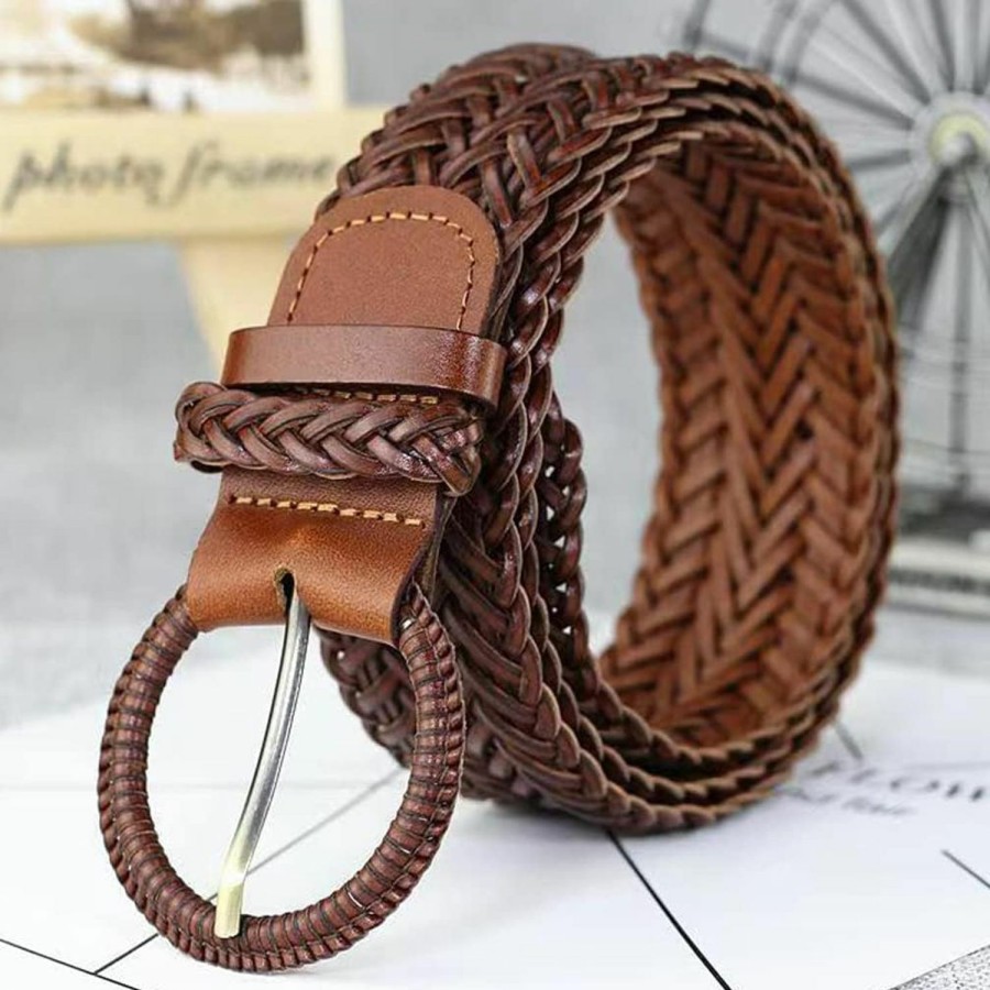 ANNULOYA Annuloya Women Leather Braided Causal And Dress Belt 1.6 Inch Wide Girls Soft Woven Waist Band With Buckle | Belts