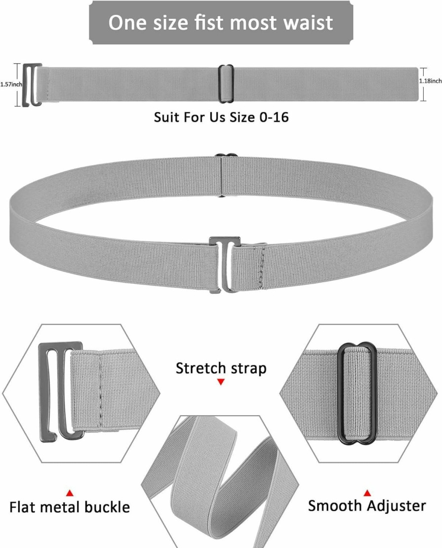 SATINIOR Satinior 6 Pcs No Show Invisible Women Flat Belts Buckle Stretch Elastic Belt For Jeans Pants Dresses | Belts