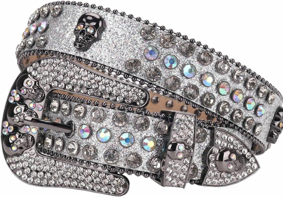 MUKINGBELTS Men Women Rhinestone Belt Western Luxury Strap Studded Skull Diamond Belt Fashion Cowboy Cowgirl Bling Belts | Belts