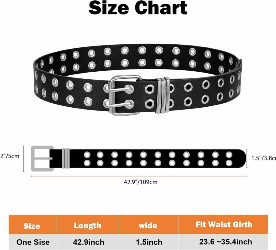 FIORETTO Fioretto Grommet Leather Belt With Detachable Chain Women Men Punk Rock Waist Belts For Jeans Pants | Belts