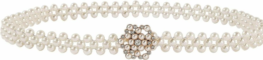 CHIC DIARY Chic Diary Women Bridal Pearl Belt White Beaded Crystal Rhinestone Retro Waist Belt For Wedding Dress | Belts