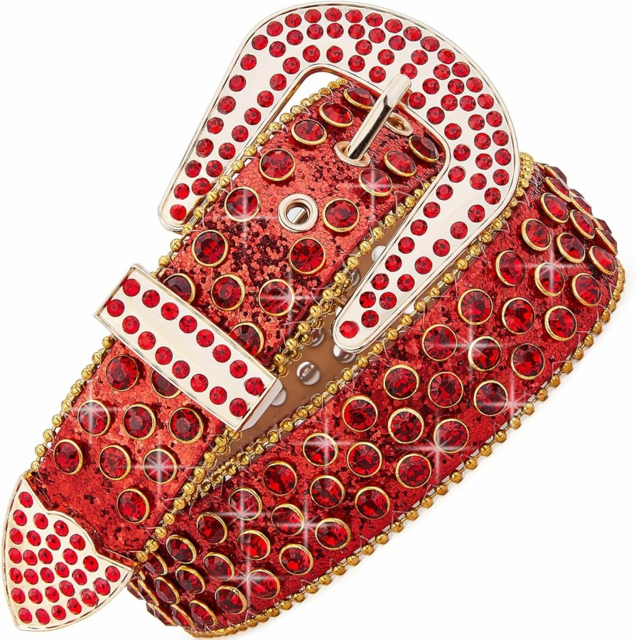 Vxrxal Men Fashion Rhinestone Belt Western Bling Studded Design Leather Diamond Belt For Jeans | Belts