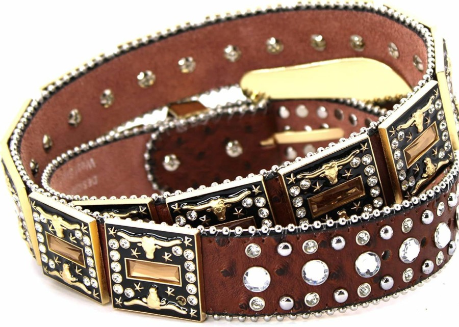 West Star Texas Genuine Leather Western Belt For Men And Women Big Rhinestones With Engraved Buckle For Cowboys And Cowgirls Country Style | Belts